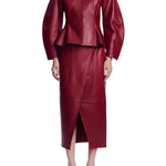 Lela Rose Leather Peplum Jacket - Vermillion