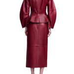 Lela Rose Leather Peplum Jacket - Vermillion
