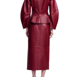 Lela Rose Leather Peplum Jacket - Vermillion