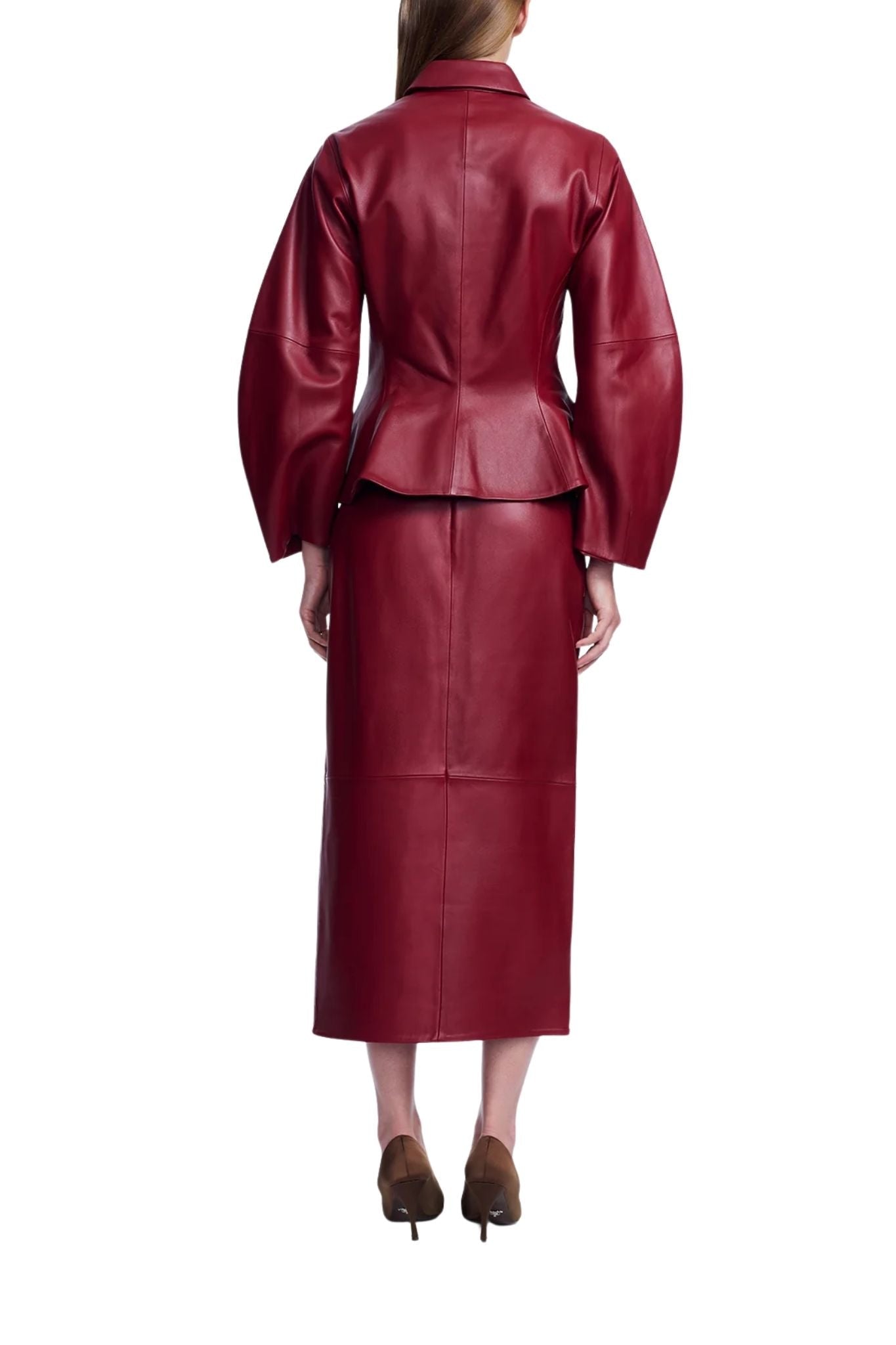 Lela Rose Leather Peplum Jacket - Vermillion