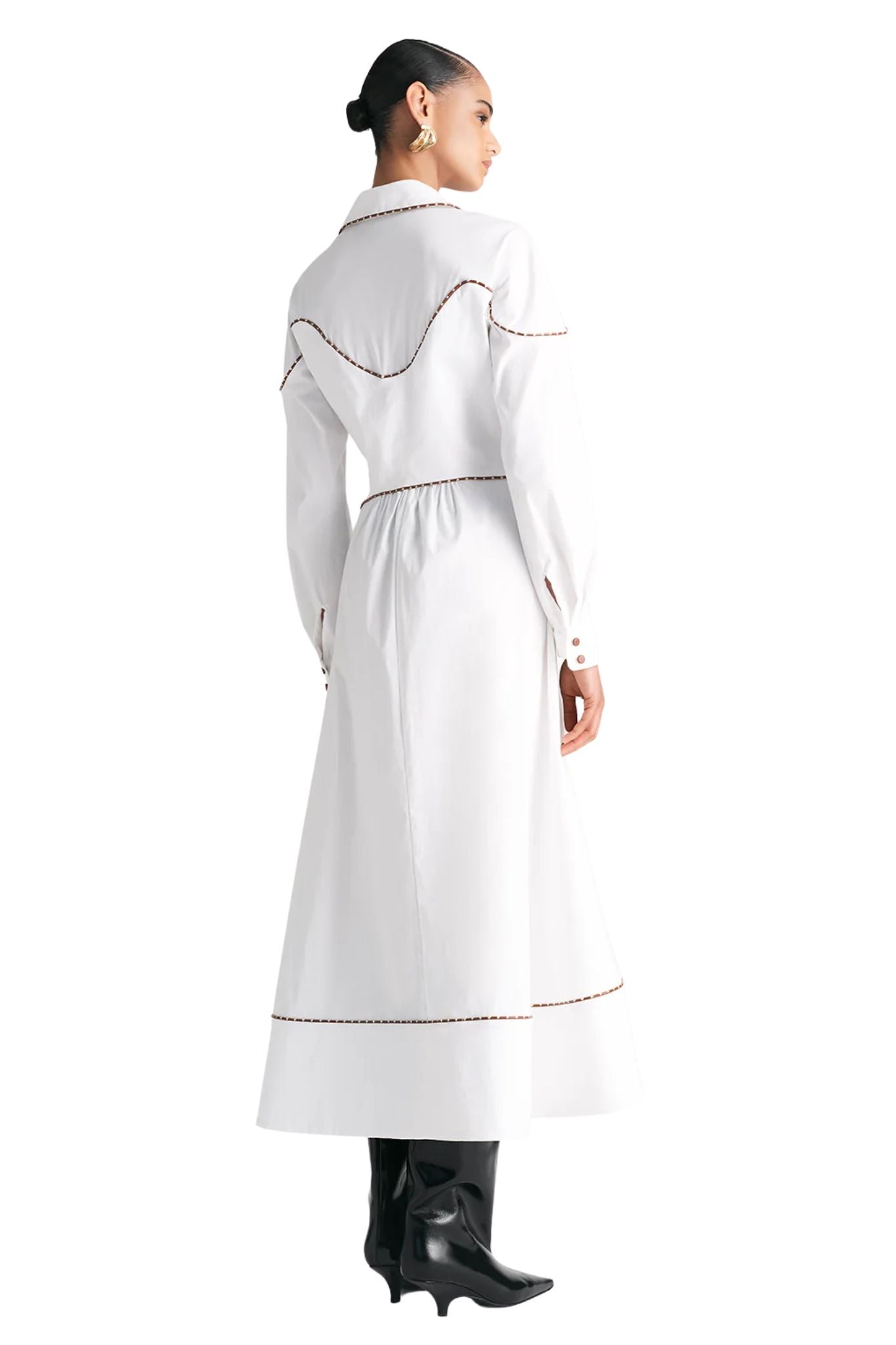 Lela Rose Leather Trim Maxi Shirtdress - Vermillion