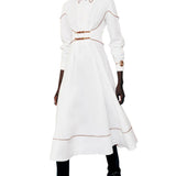 Lela Rose Leather Trim Maxi Shirtdress - Vermillion