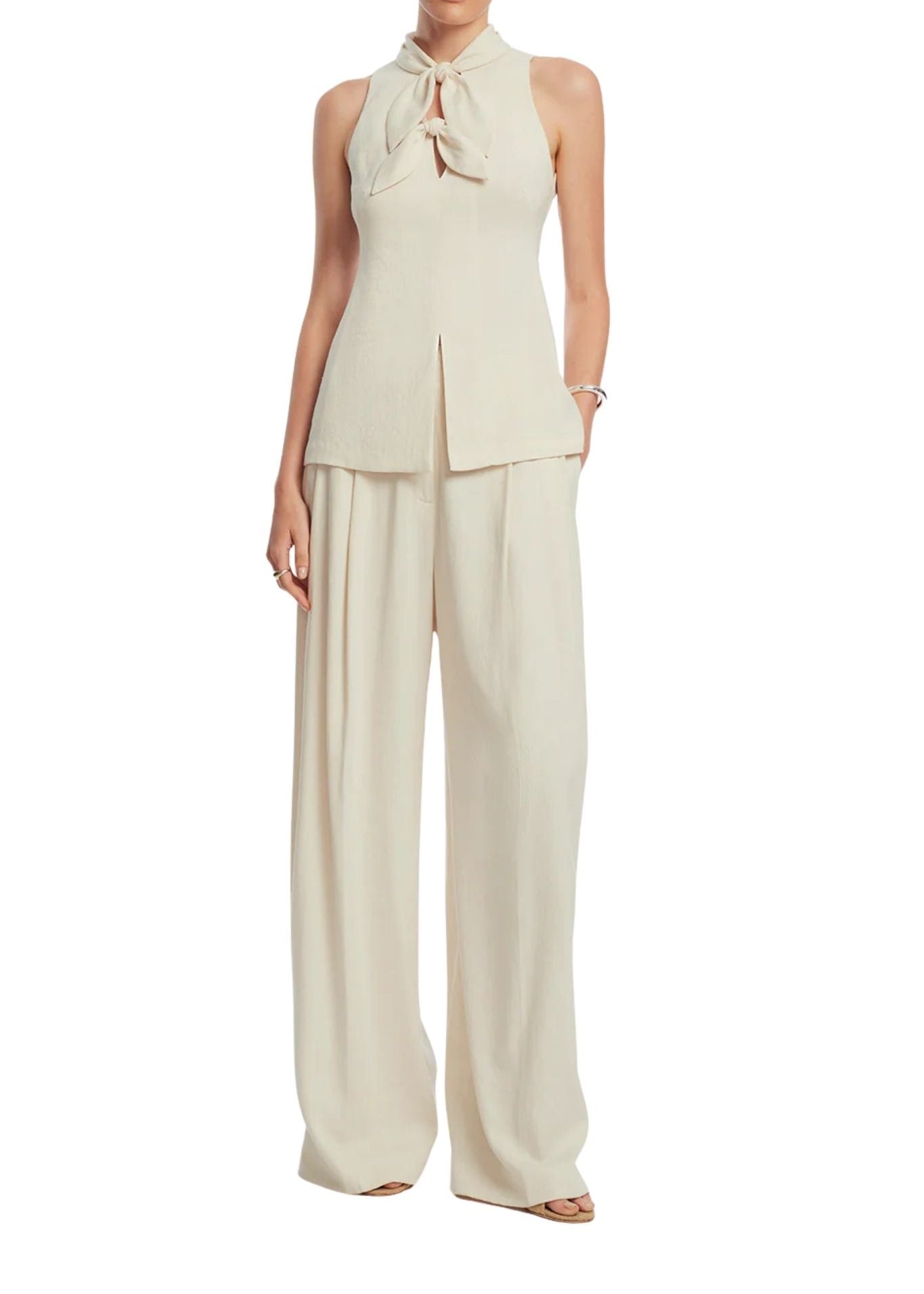 Lela Rose Linen Bow Top Bone - Vermillion