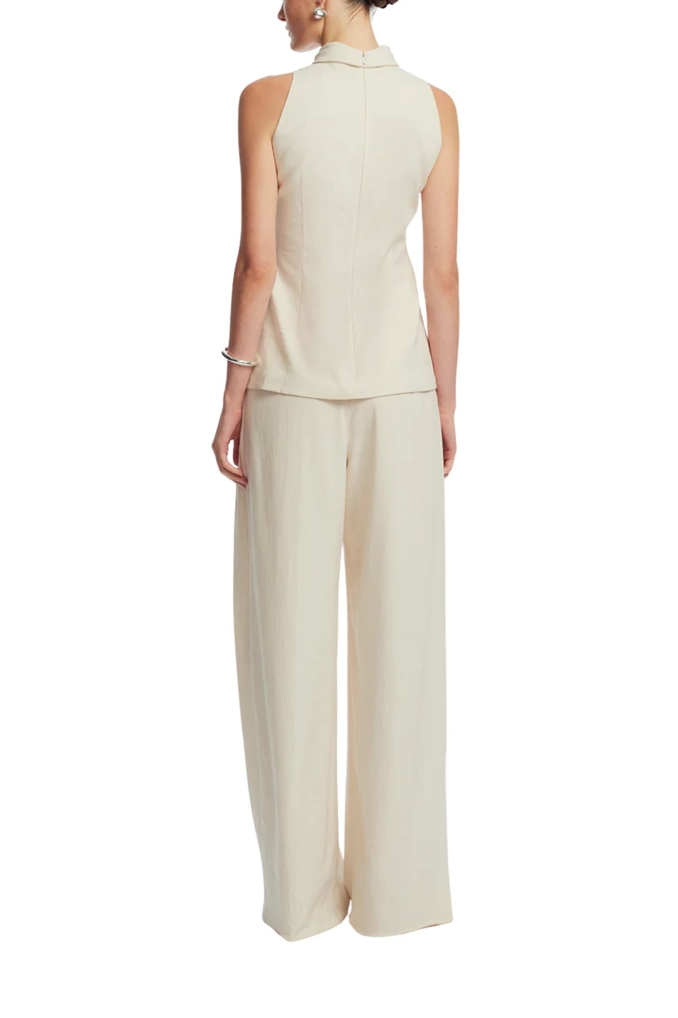 Lela Rose Linen Bow Top Bone - Vermillion