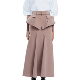 Lela Rose Melange Crepe Belted Skirt - Vermillion