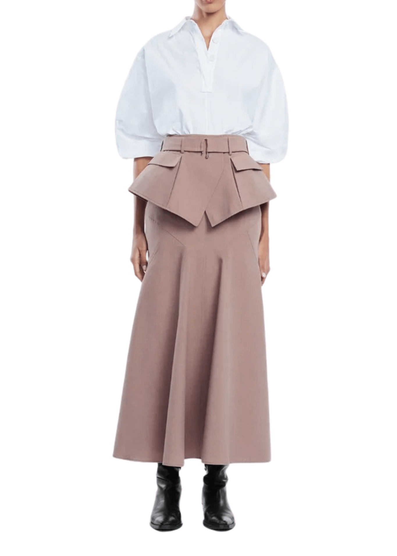 Lela Rose Melange Crepe Belted Skirt - Vermillion
