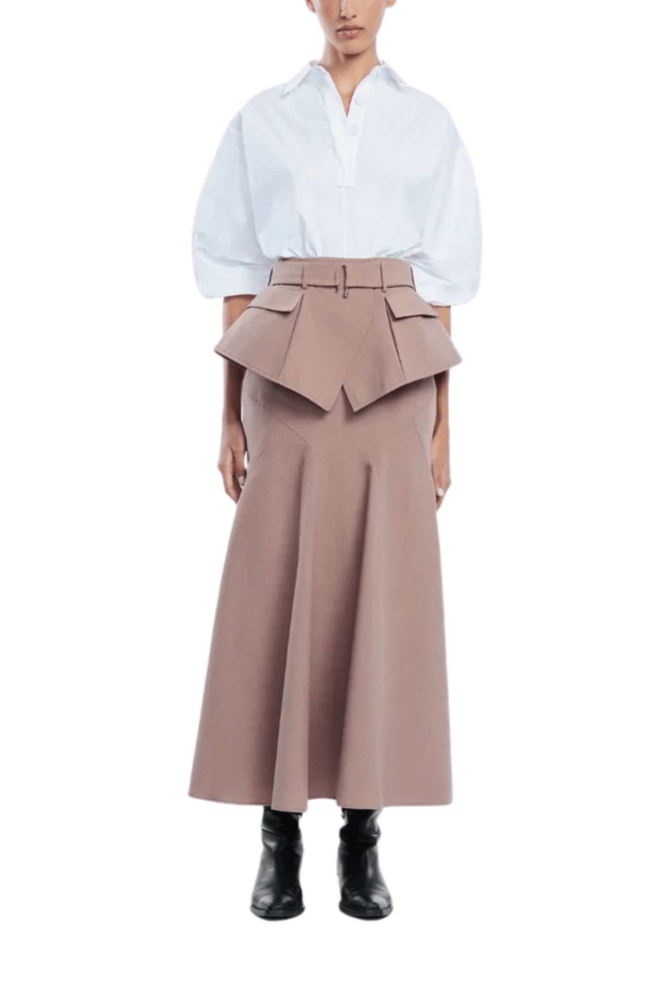 Lela Rose Melange Crepe Belted Skirt - Vermillion