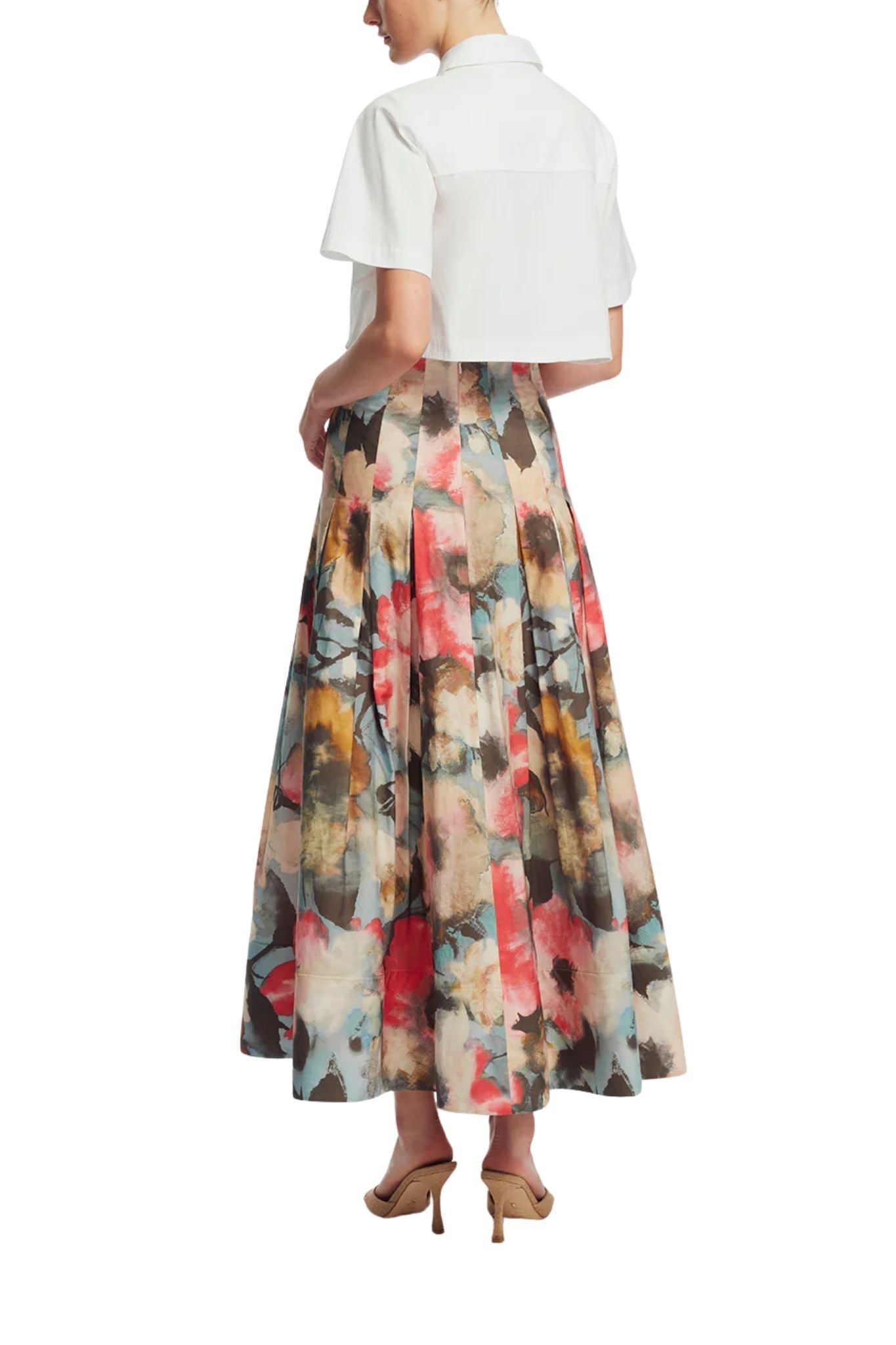 Lela Rose Peony Embroidered Cotton Poplin Cropped Shirt White/Pink - Vermillion