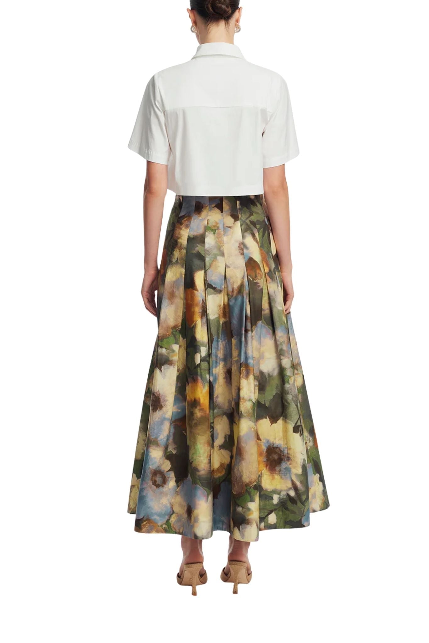 Lela Rose Peony Embroidered Cotton Poplin Cropped Shirt White/Yellow - Vermillion