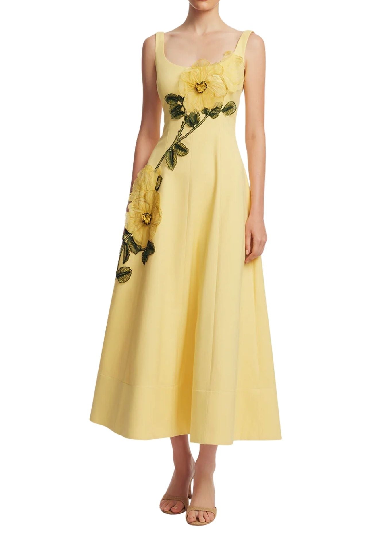 Lela Rose Peony Embroidered Stretch Cotton Full Dress - Vermillion