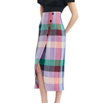 Lela Rose Plaid Linen Asymmetrical Skirt - Vermillion