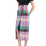 Lela Rose Plaid Linen Asymmetrical Skirt - Vermillion