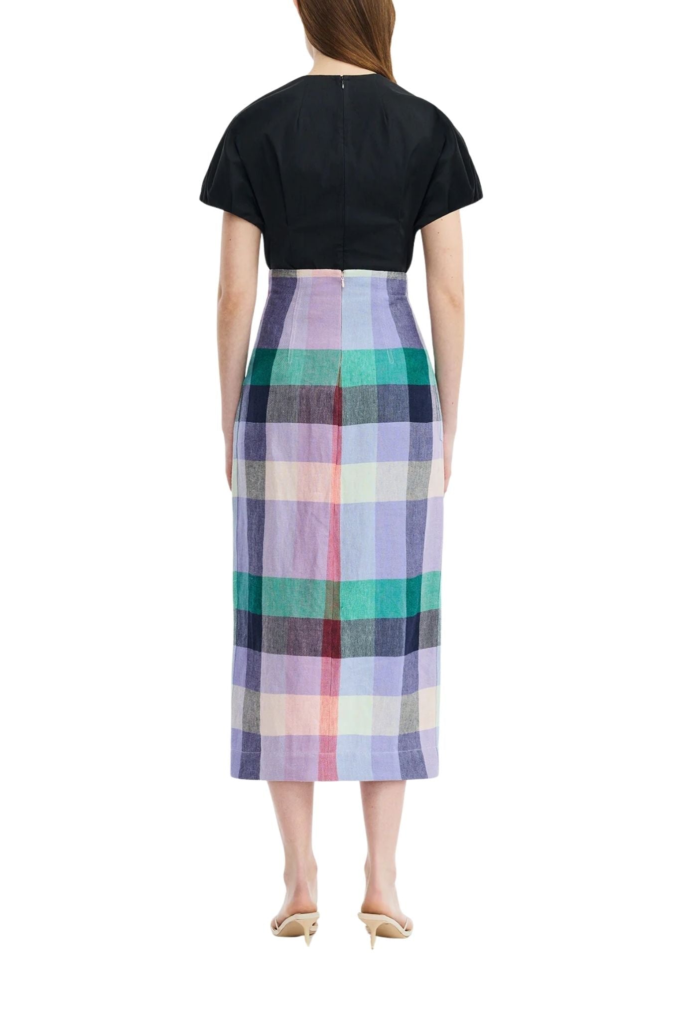 Lela Rose Plaid Linen Asymmetrical Skirt - Vermillion