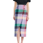Lela Rose Plaid Linen Asymmetrical Skirt - Vermillion