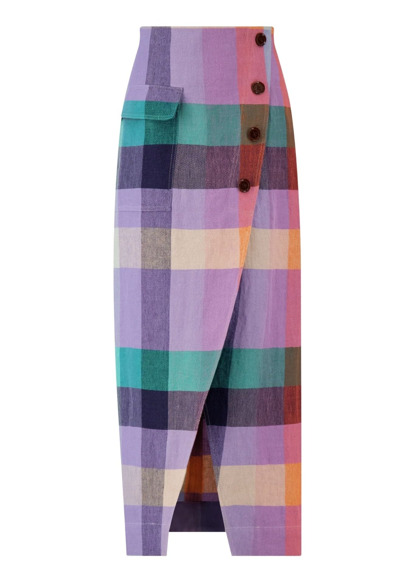 Lela Rose Plaid Linen Asymmetrical Skirt - Vermillion