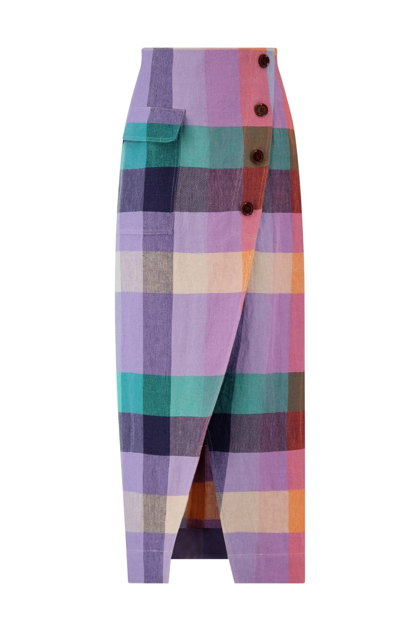 Lela Rose Plaid Linen Asymmetrical Skirt - Vermillion