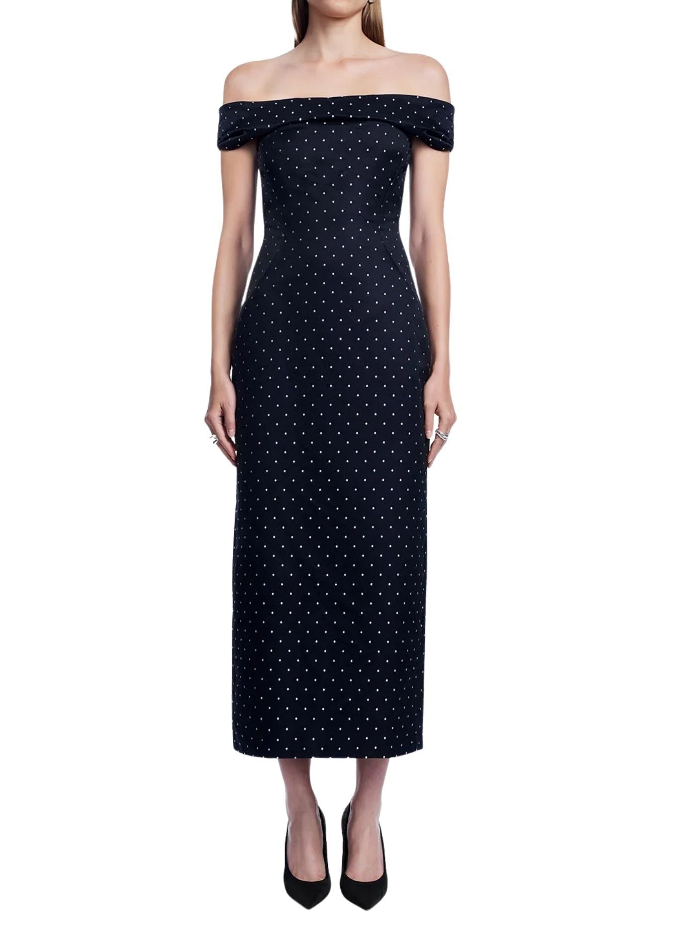 Lela Rose Polka Dot Jacquard Column Dress - Vermillion