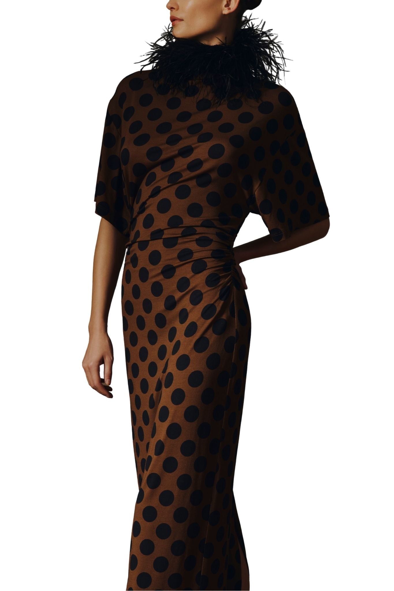 Lela Rose Polka Dot Jersey Turtleneck Dress - Vermillion