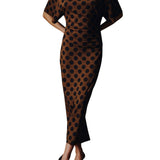 Lela Rose Polka Dot Jersey Turtleneck Dress - Vermillion