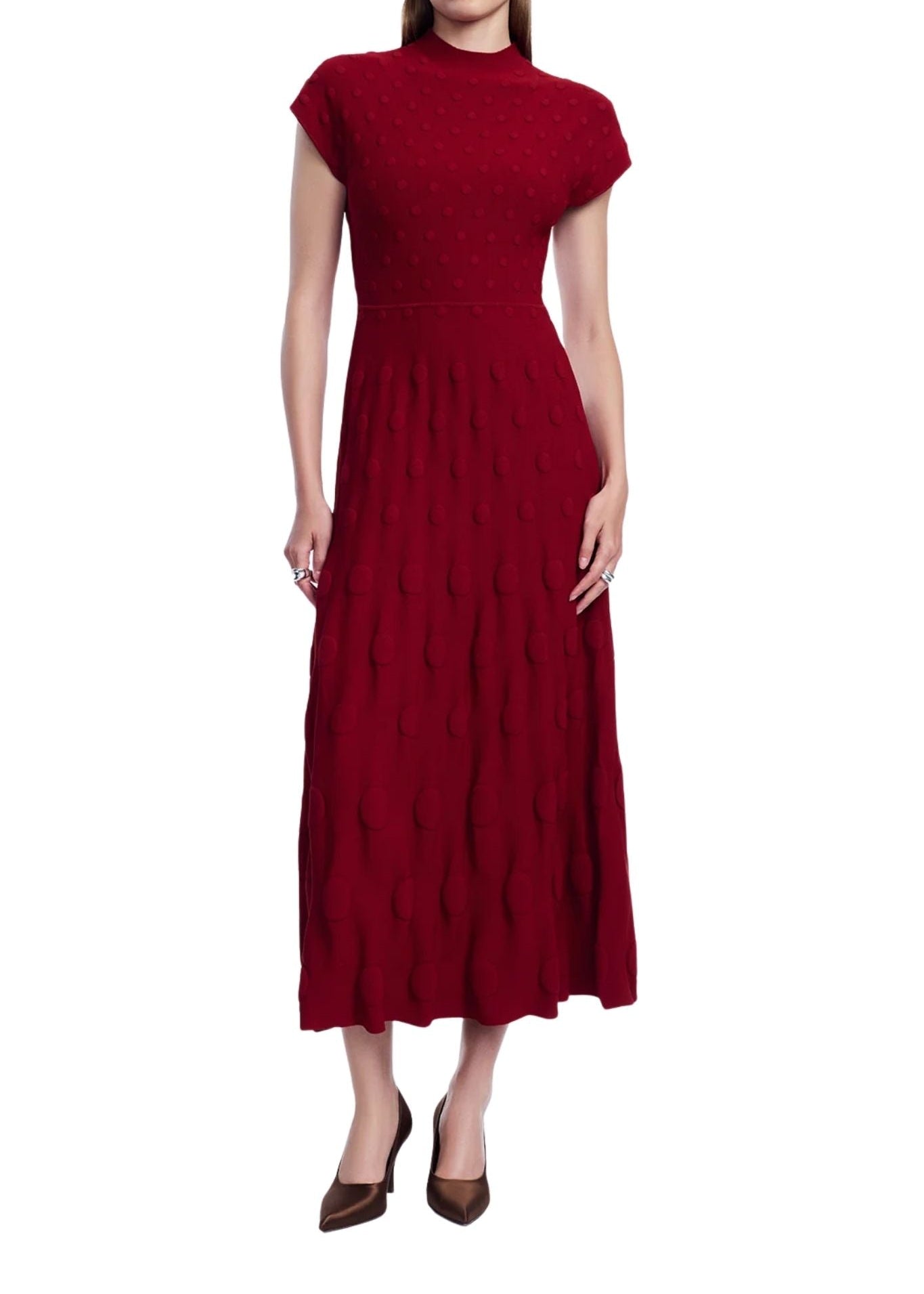 Lela Rose Pucker Dot Knit Dress - Vermillion
