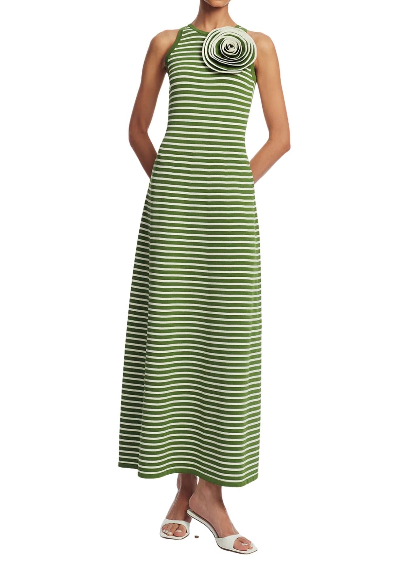 Lela Rose Rose Detail Knit Halter Dress - Vermillion