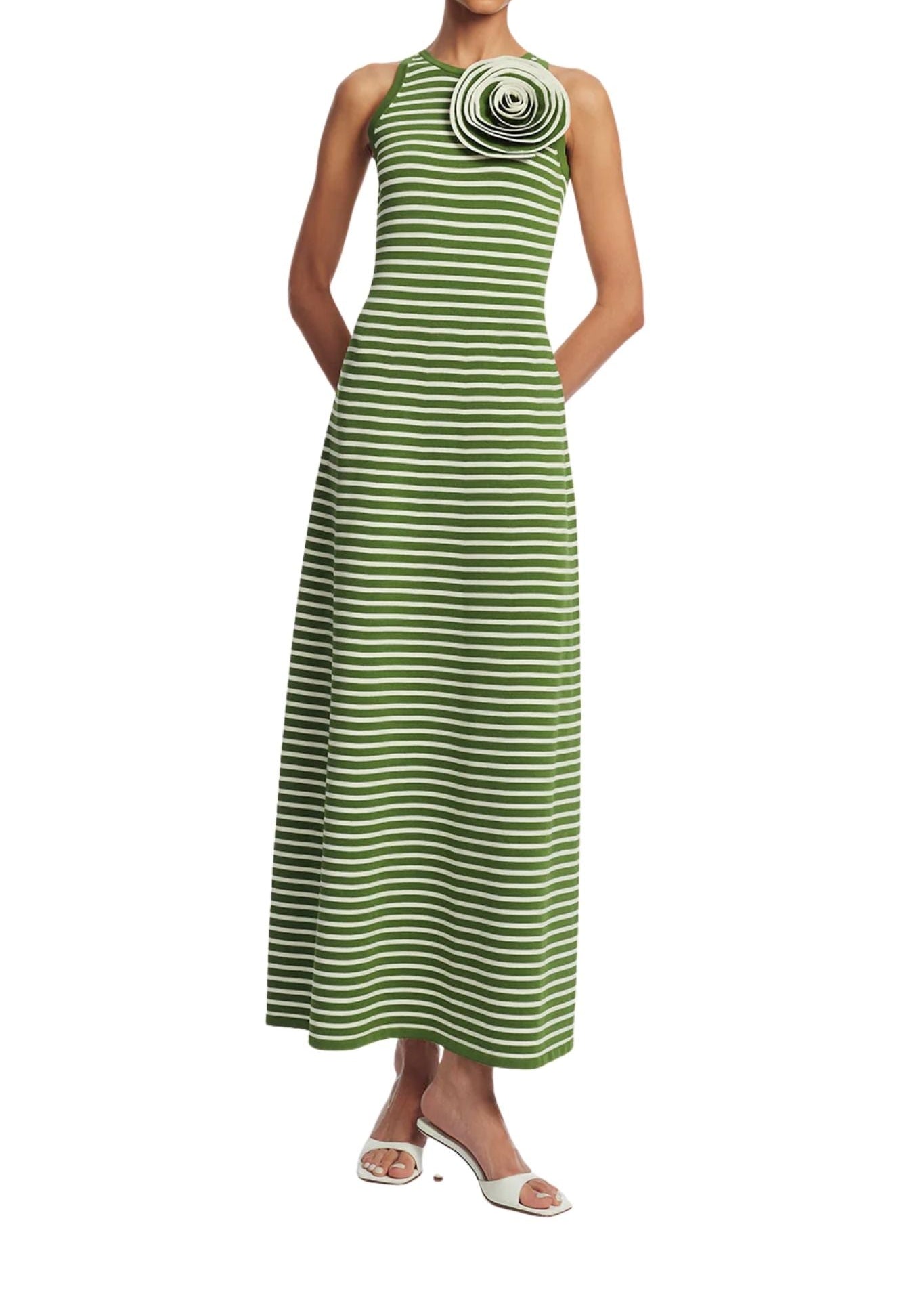 Lela Rose Rose Detail Knit Halter Dress Cactus Multi - Vermillion