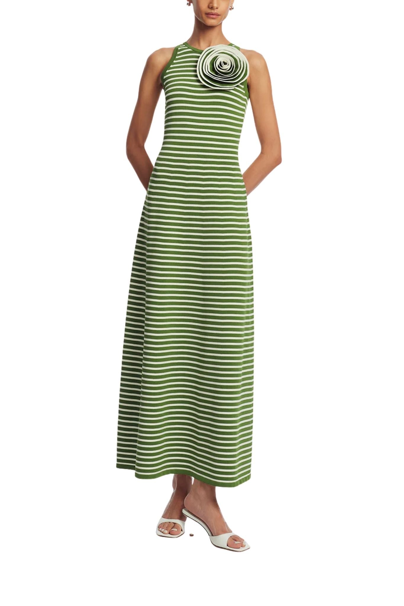 Lela Rose Rose Detail Knit Halter Dress Cactus Multi - Vermillion