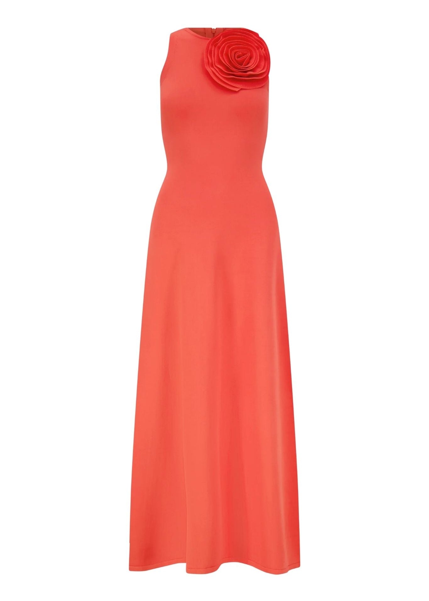 Lela Rose Rose Detail Knit Halter Midi Dress - Vermillion