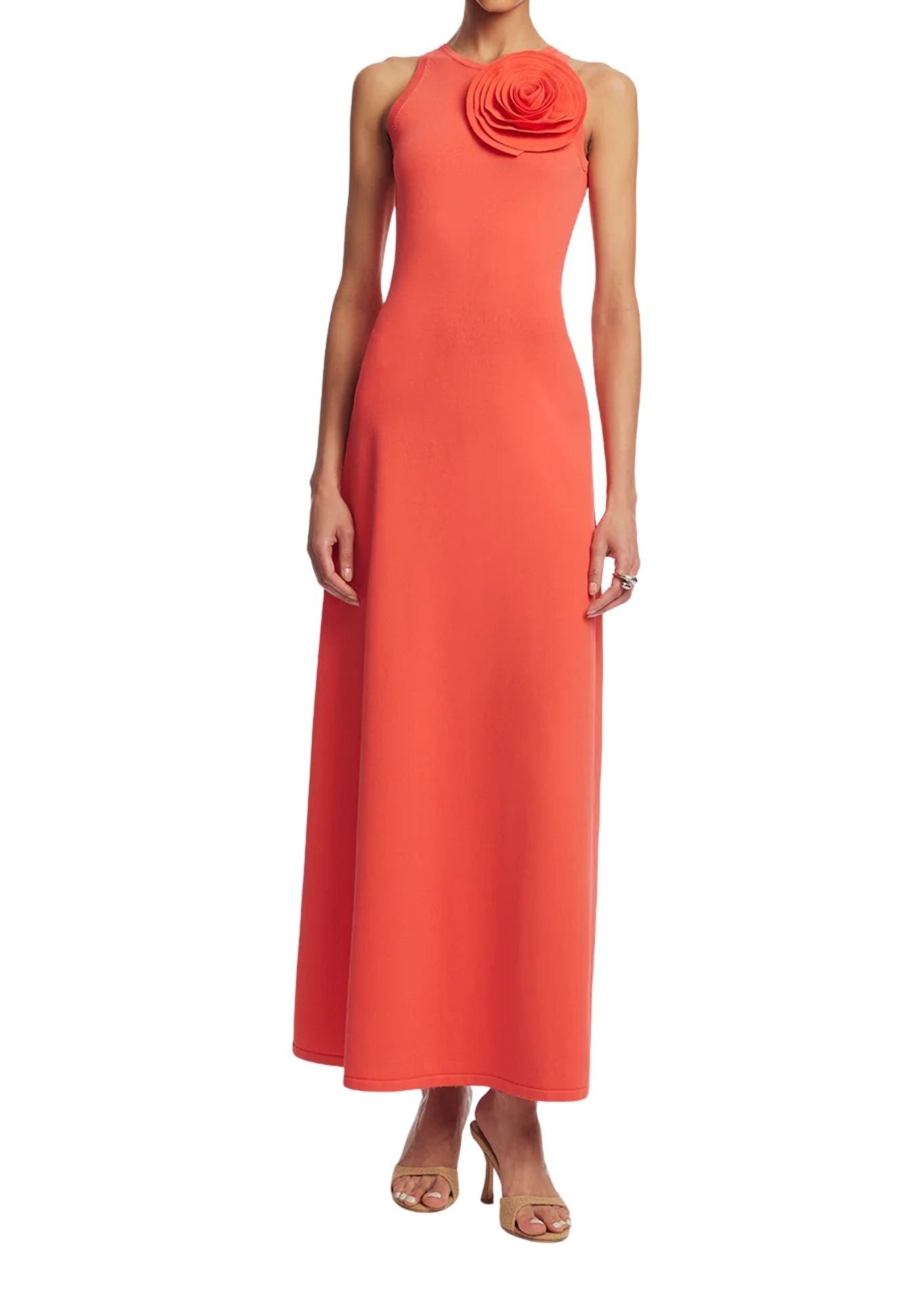 Lela Rose Rose Detail Knit Halter Midi Dress - Vermillion