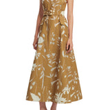 Lela Rose Sheer Floral Jacquard Belted Dress - Vermillion