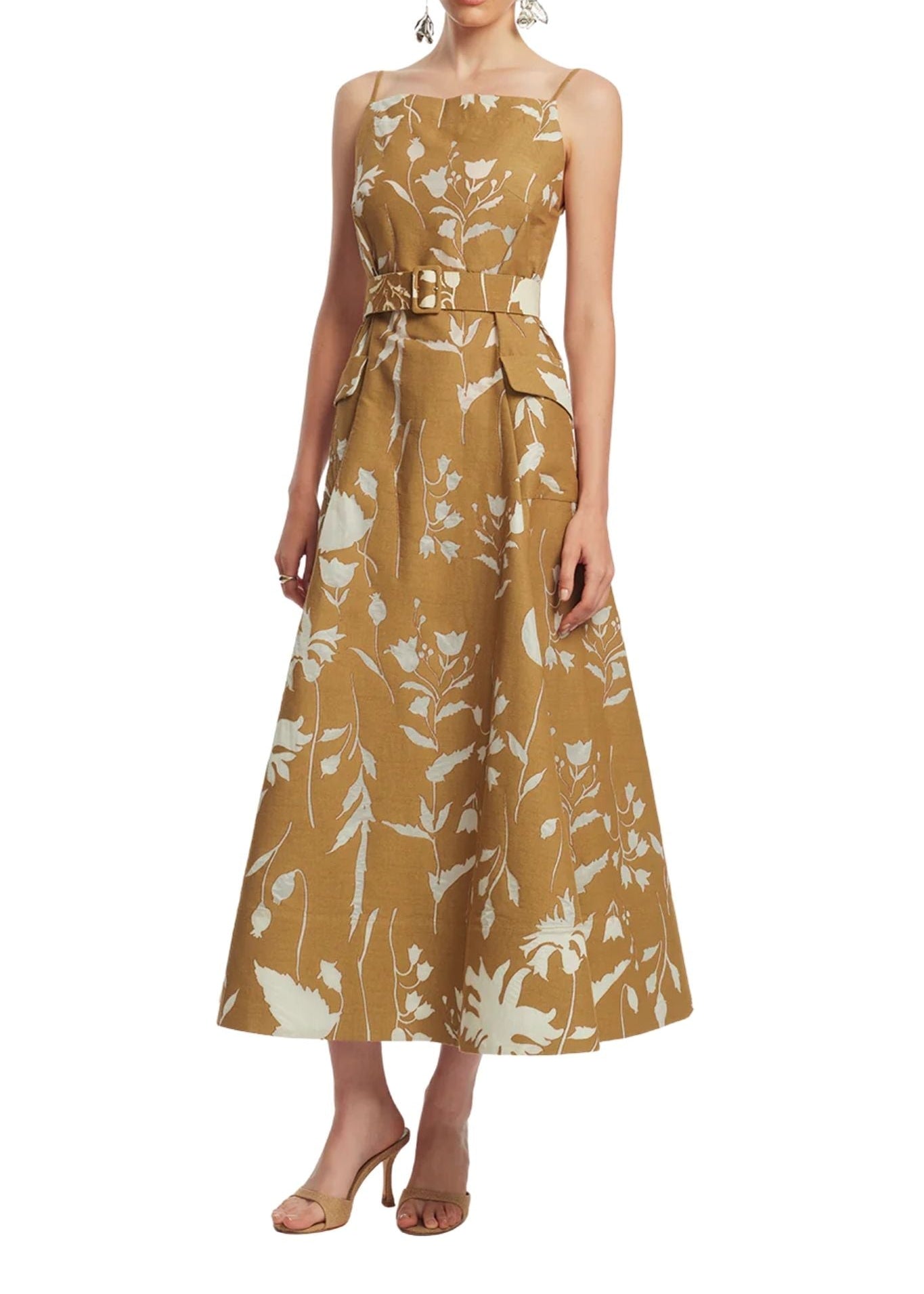 Lela Rose Sheer Floral Jacquard Belted Dress - Vermillion