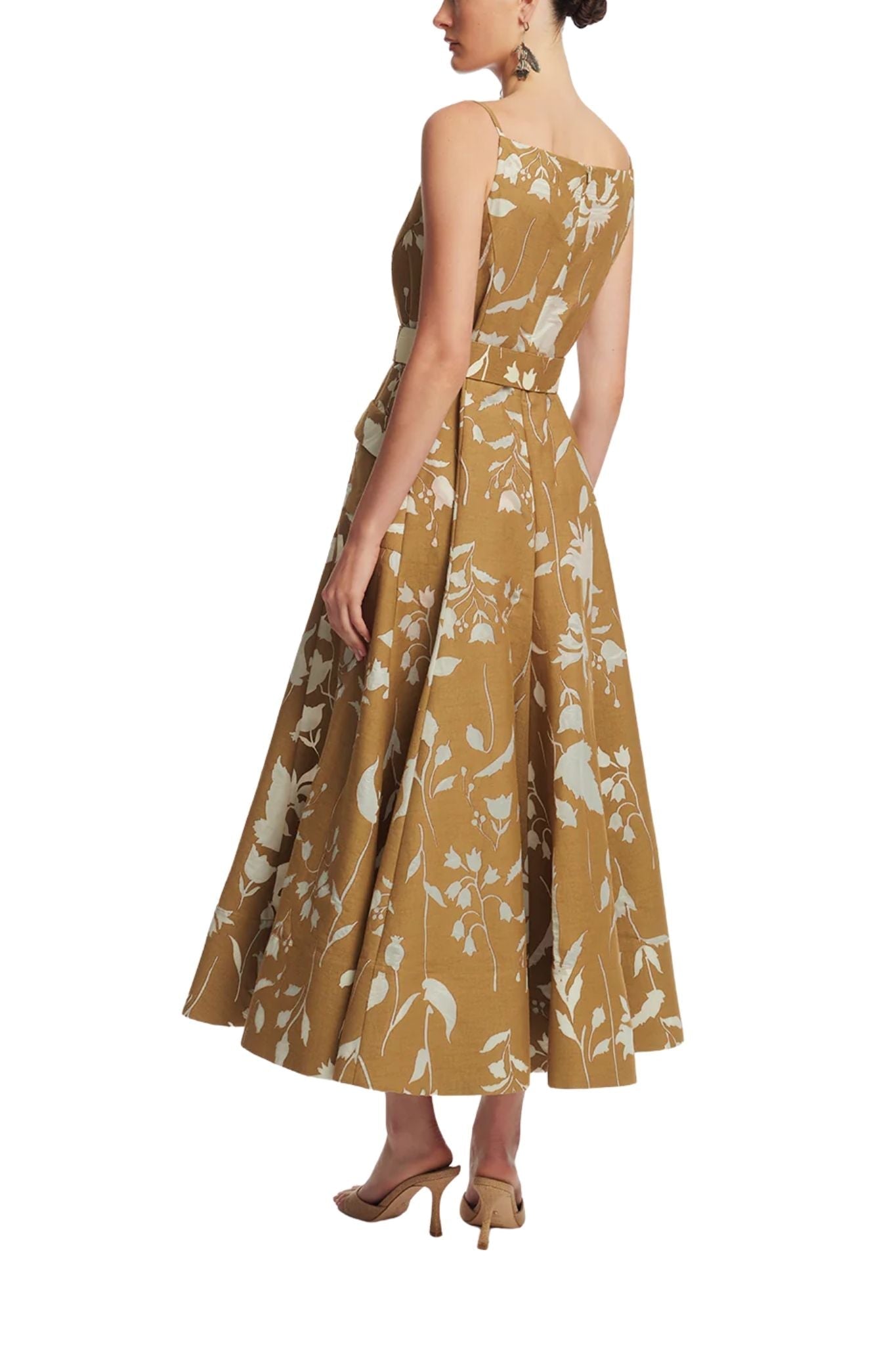 Lela Rose Sheer Floral Jacquard Belted Dress - Vermillion
