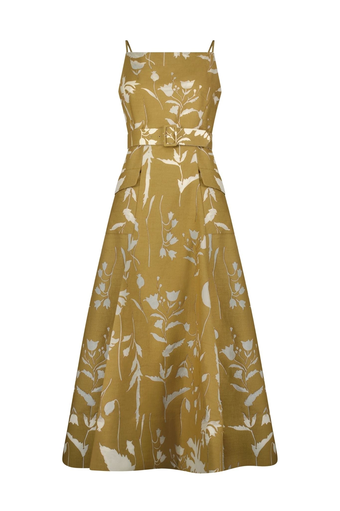 Lela Rose Sheer Floral Jacquard Belted Dress - Vermillion