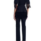 Lela Rose Stretch Cotton Fringed Cape - Vermillion