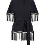 Lela Rose Stretch Cotton Fringed Cape - Vermillion