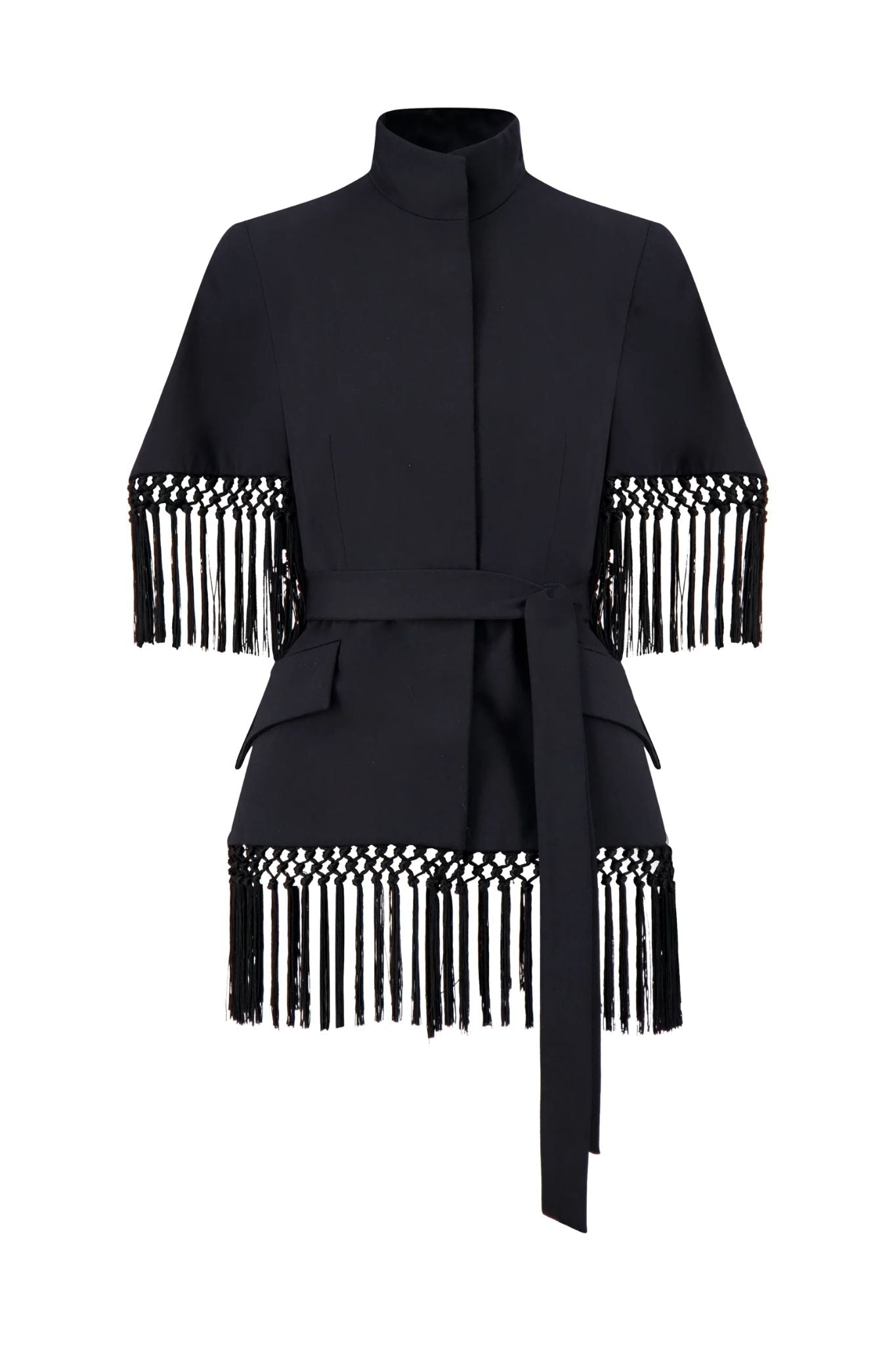 Lela Rose Stretch Cotton Fringed Cape - Vermillion