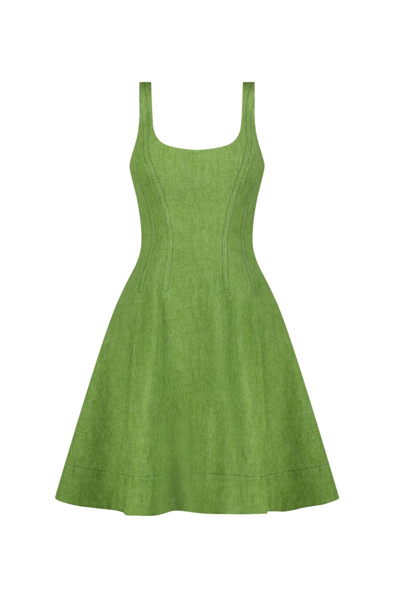 Lela Rose Stretch Denim Seamed Dress Cactus - Vermillion