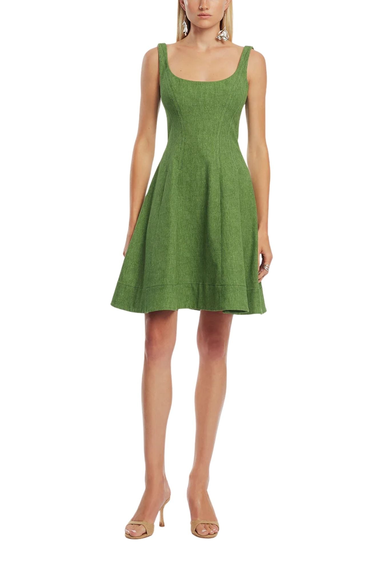 Lela Rose Stretch Denim Seamed Dress Cactus - Vermillion