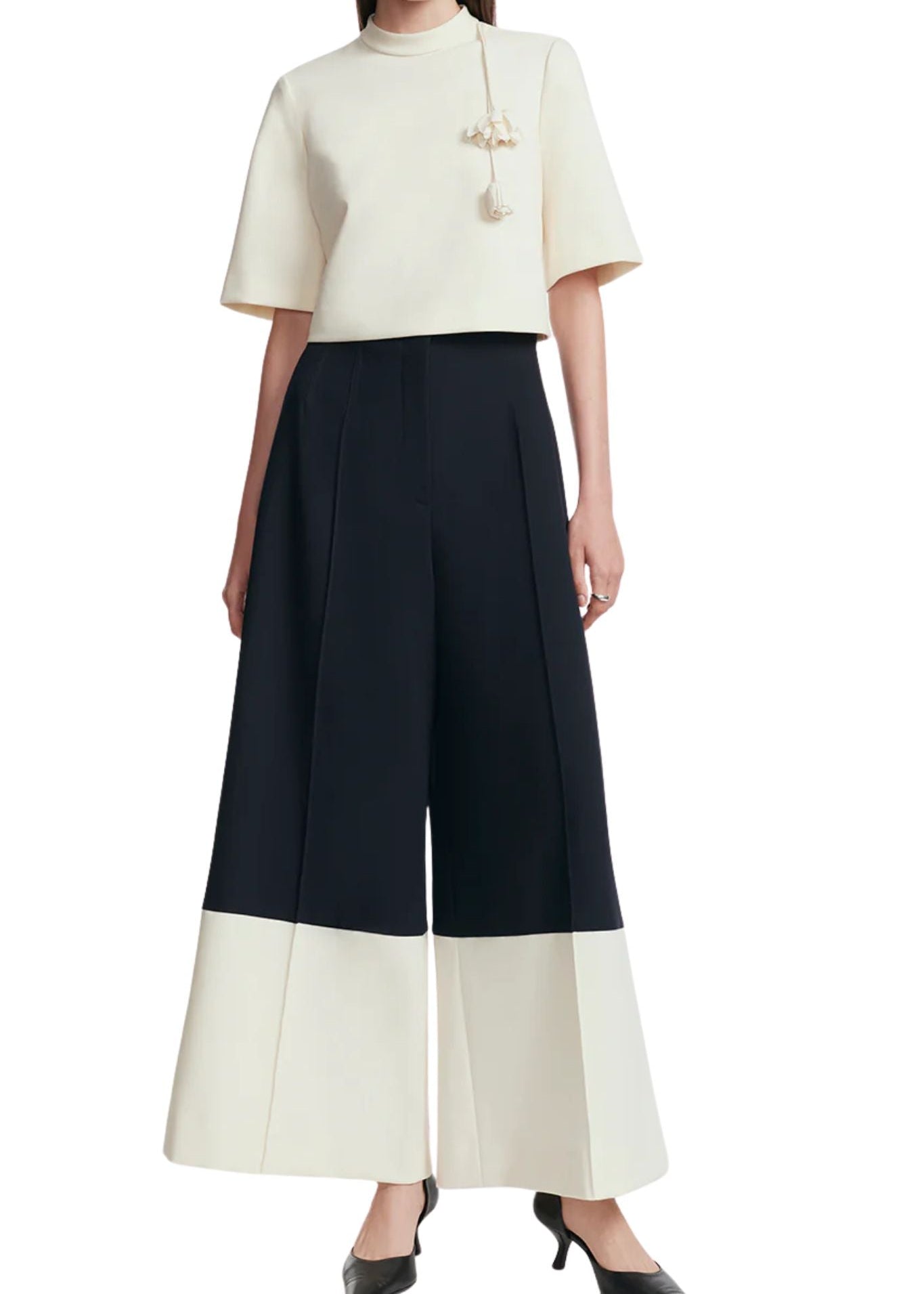 Lela Rose Stretch Twill Drop Flower Crop Top - Vermillion