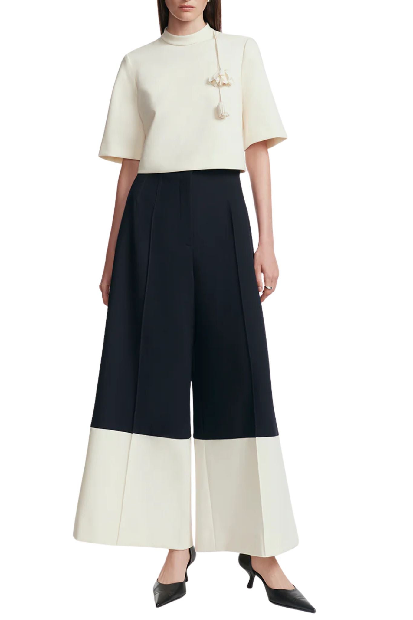 Lela Rose Stretch Twill Drop Flower Crop Top - Vermillion