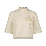 Lela Rose Stretch Twill Drop Flower Crop Top - Vermillion