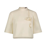 Lela Rose Stretch Twill Drop Flower Crop Top - Vermillion