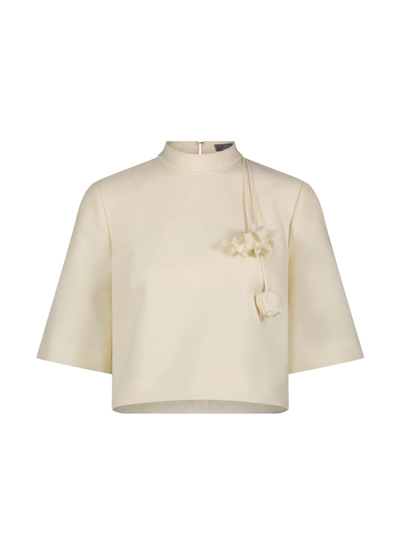 Lela Rose Stretch Twill Drop Flower Crop Top - Vermillion