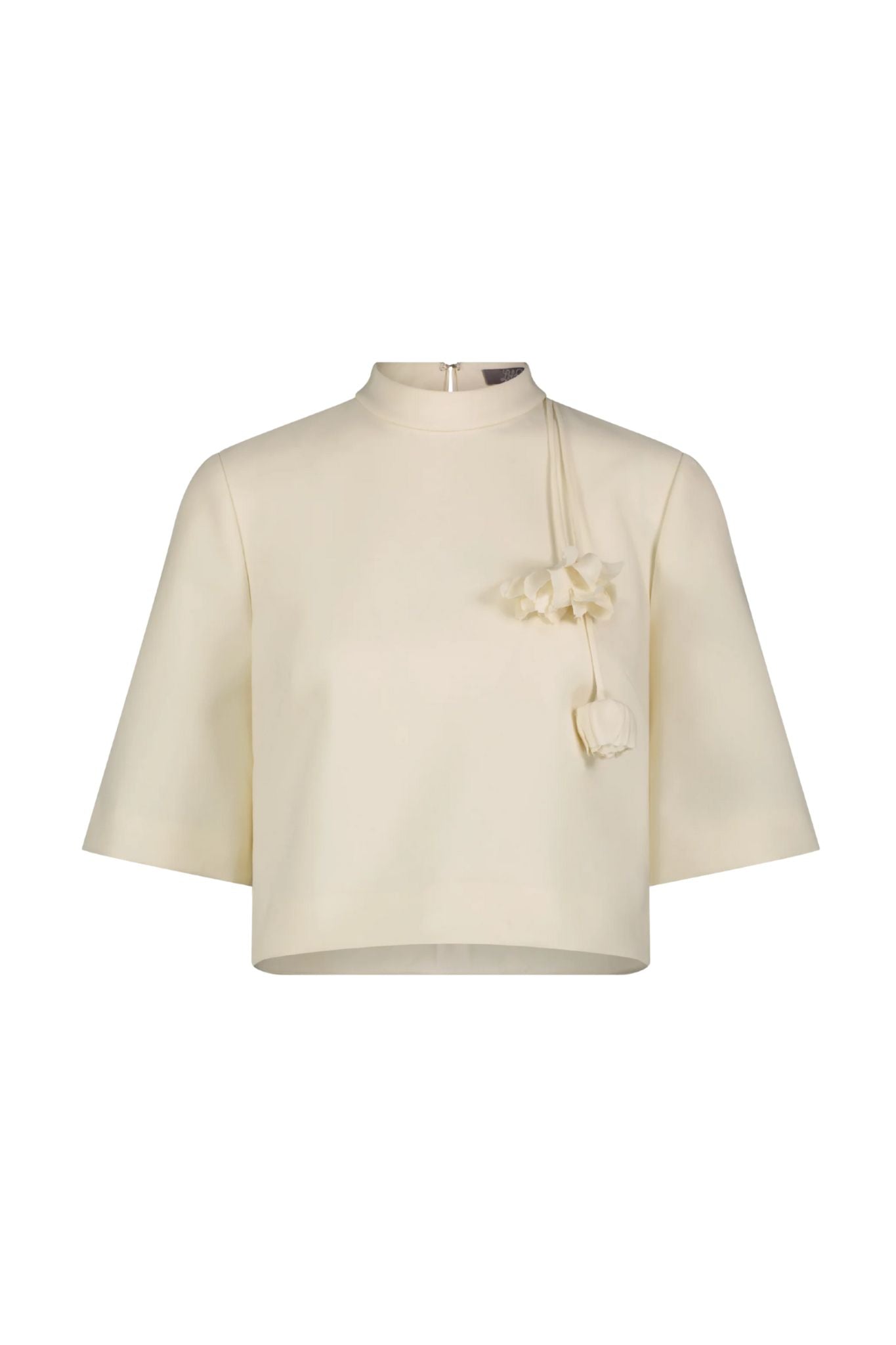 Lela Rose Stretch Twill Drop Flower Crop Top - Vermillion