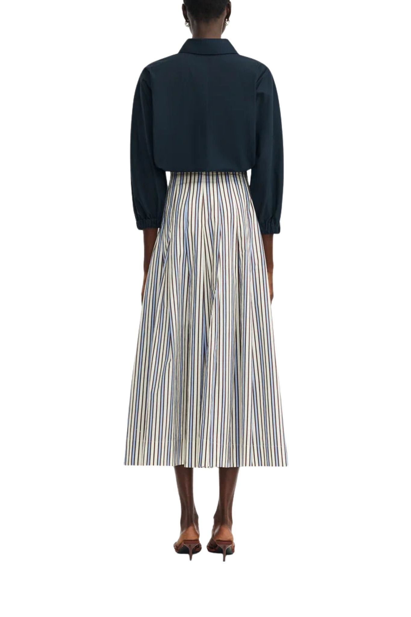 Lela Rose Striped Cotton Full Skirt - Vermillion
