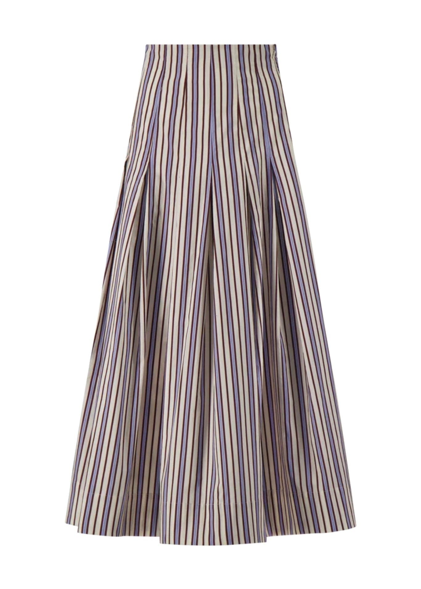 Lela Rose Striped Cotton Full Skirt - Vermillion