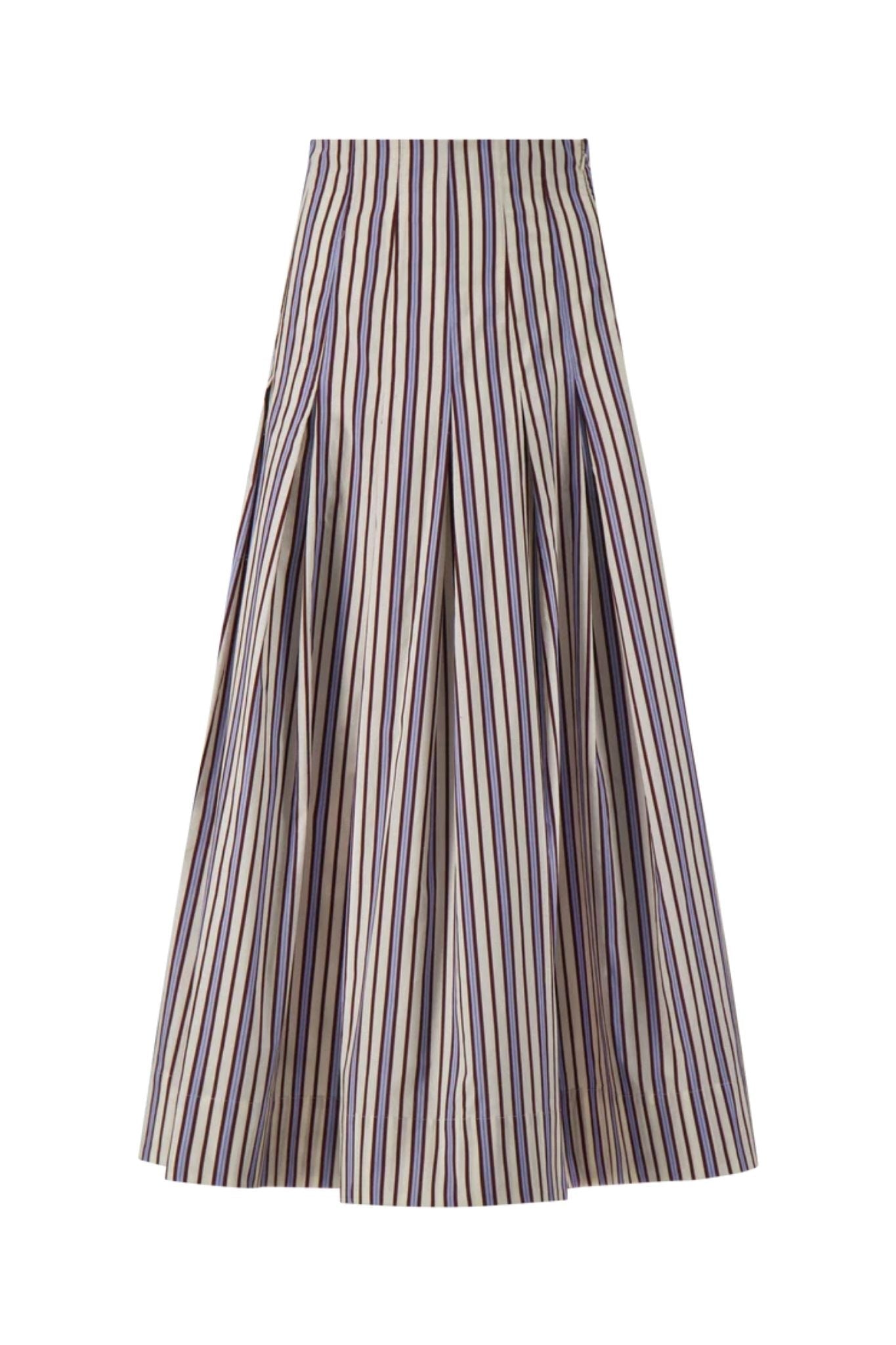 Lela Rose Striped Cotton Full Skirt - Vermillion