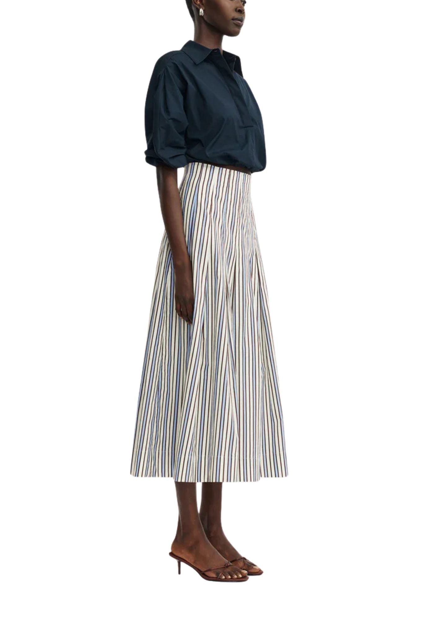 Lela Rose Striped Cotton Full Skirt - Vermillion