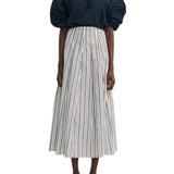 Lela Rose Striped Cotton Full Skirt - Vermillion