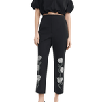 Lela Rose Tulip Crystal Embroidered Stretch Cotton Pant - Vermillion